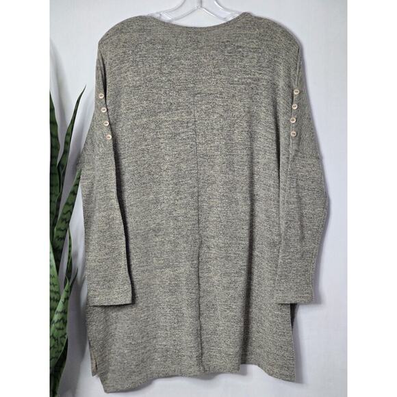 Clara Sun Woo Boxy Dolman Button Sleeve Lagenlook Tunic Small Heathered Taupe - Picture 7 of 7